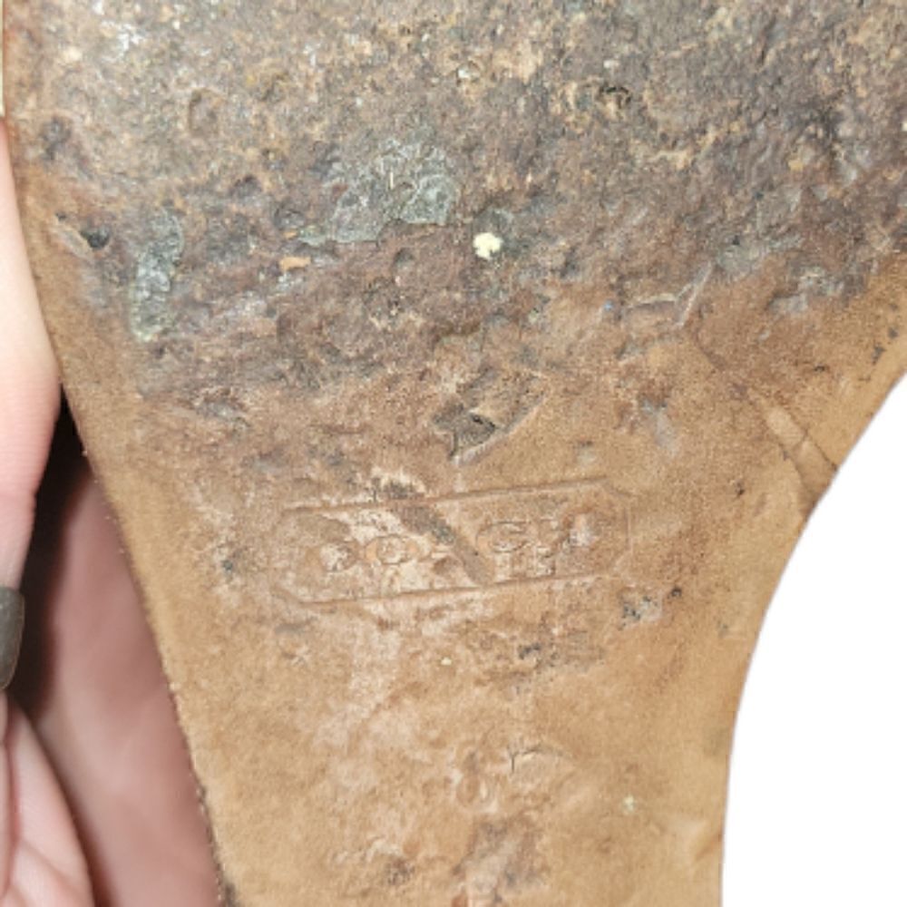 Coach Hanson Jeweled Bling Rhinestone Nude Brown Platform High Wedges Sandals 8 - Picture 13 of 13